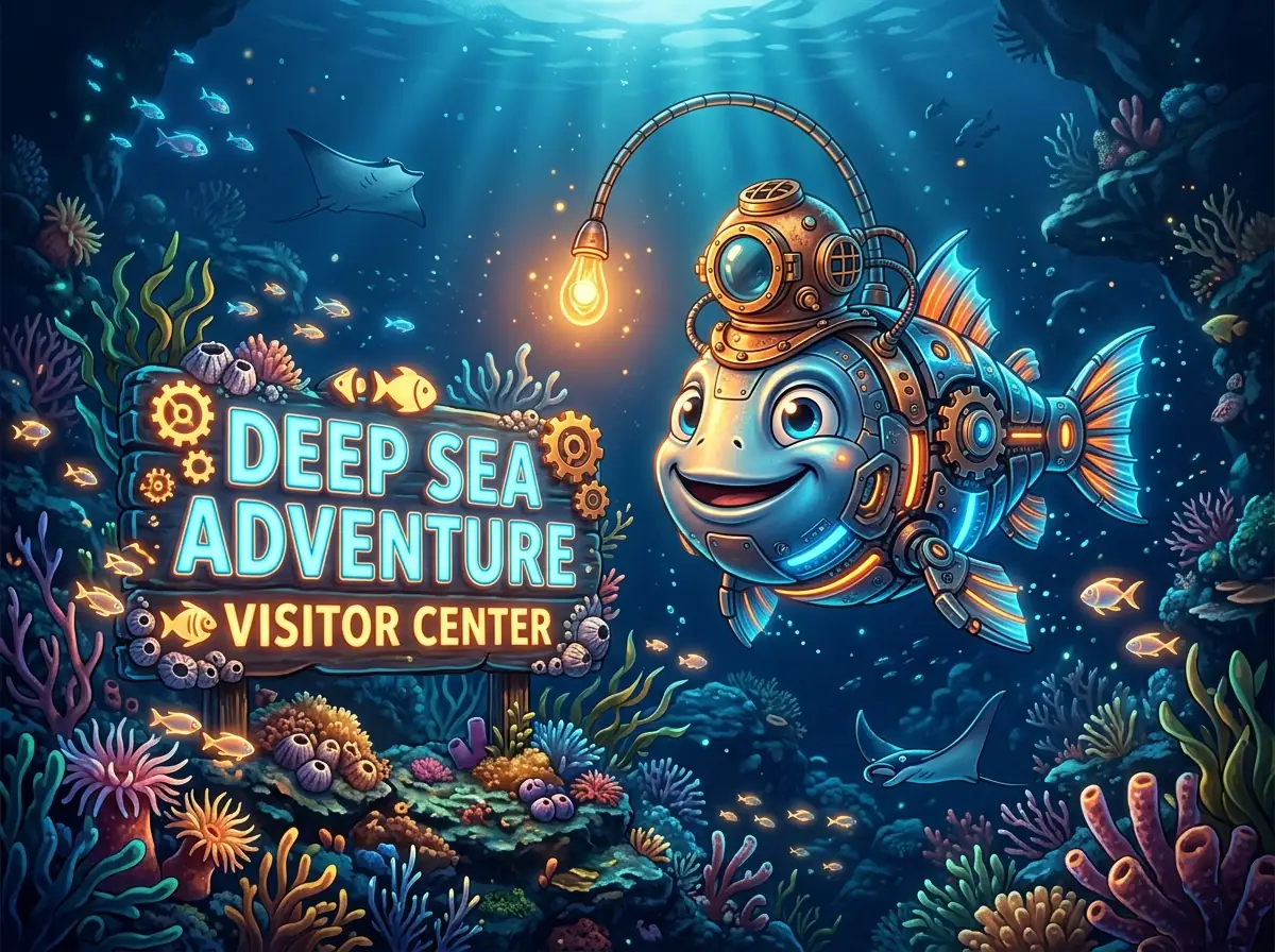 Glowing underwater arcade sign