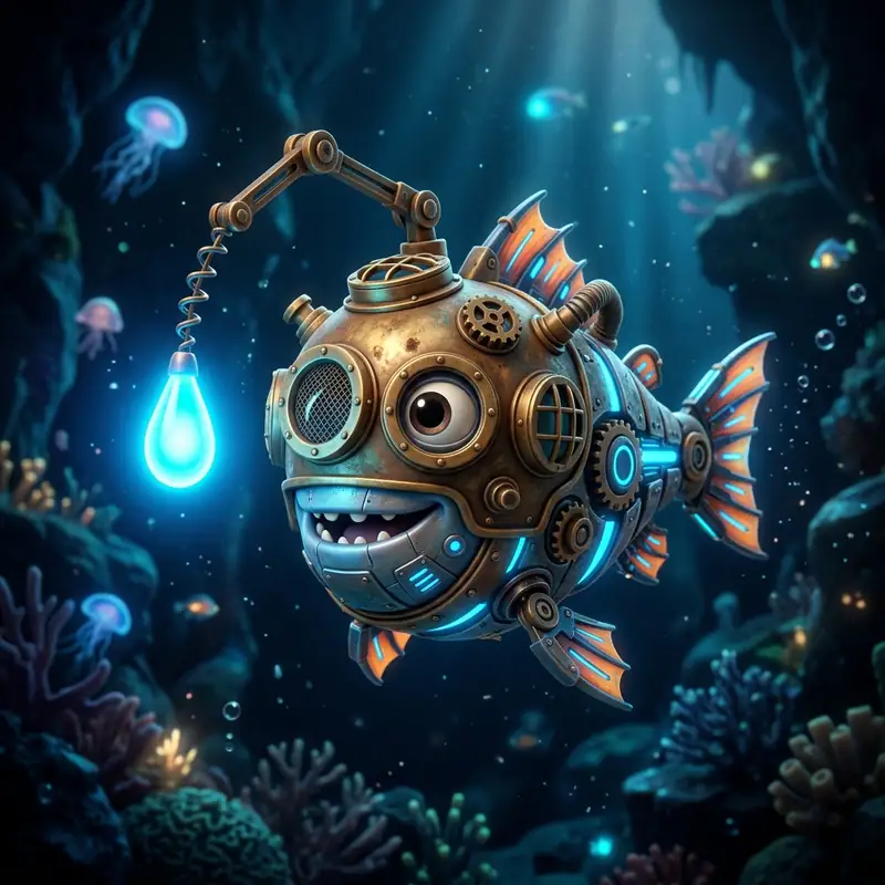 Captain Finley cybernetic anglerfish mascot